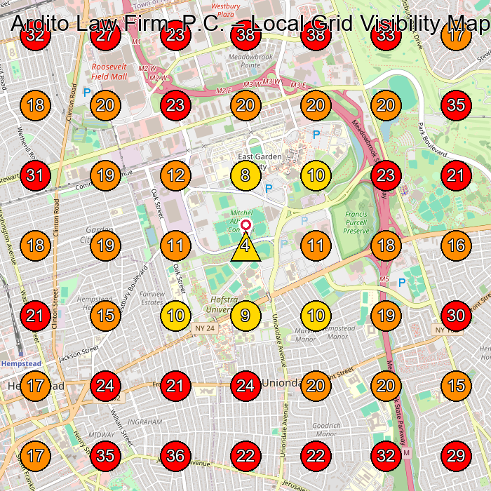 Ardito Law Firm, P.C. GeoGrid visibility map for Personal Injury Attorney in Garden City